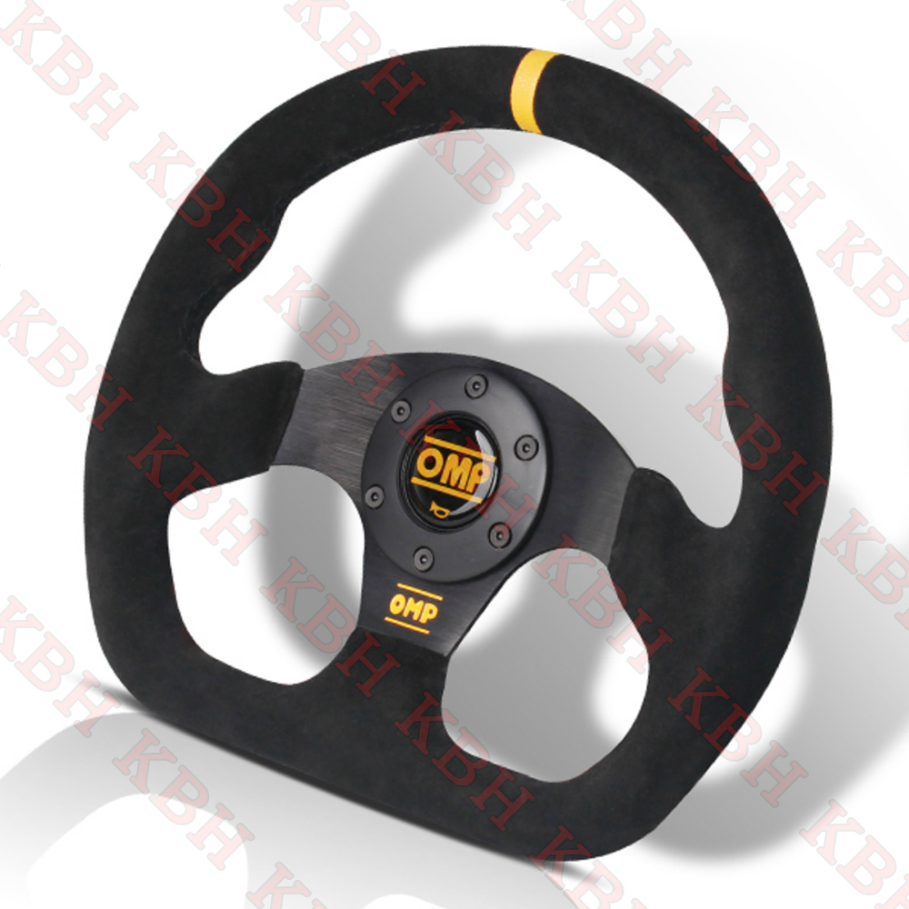 320mm Black Suede Leather Flat Racing Sport Steering Wheel OMP ...